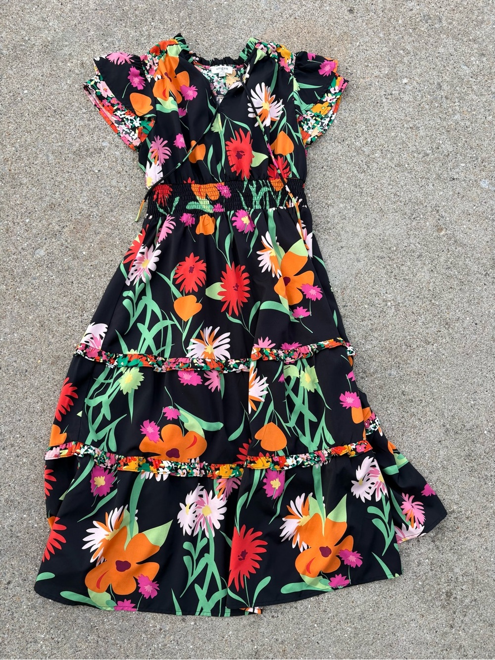 Umgee Black Maxi Dress with Bright Floral Print